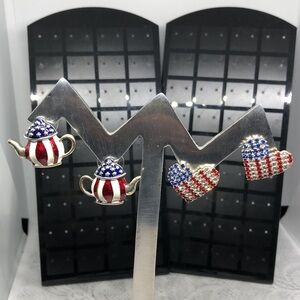 Patriotic American flag pattern statement earrings.